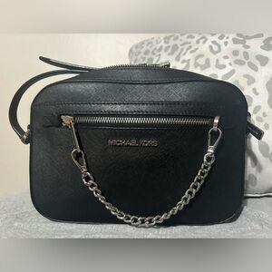 Michael Kors Elegant Black Crossbody Bag with Silver Chain